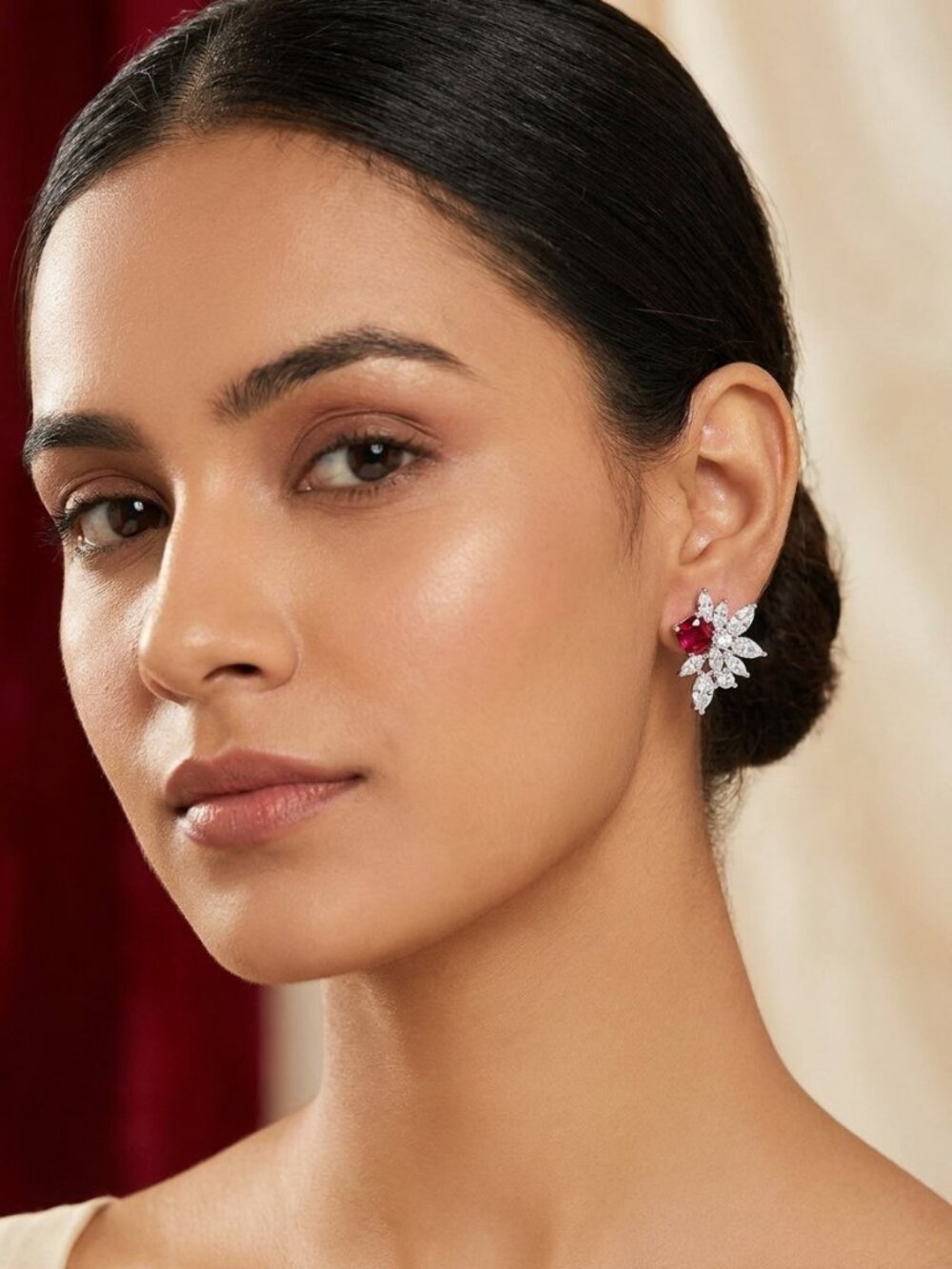 Crystal earrings Red Floral luxury